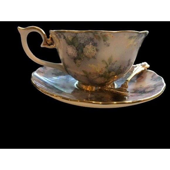 Lena Lius Glorious Chintz Teacup, Saucer & Spoon Treasured Purple Floral w/ COA - Picture 5 of 9
